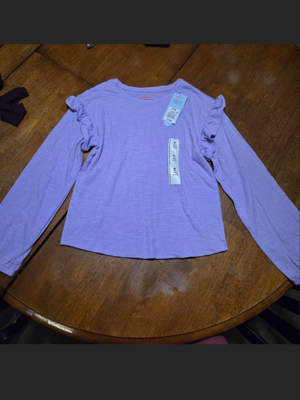 Cat & Jack Lavender Ruffle-Shoulder Long Sleeve Tee